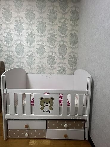 boru: Uşaq beşiyi – “Teddy” dizaynlı - Rəng: ağ, bej nöqtəli dekorlu — 1
