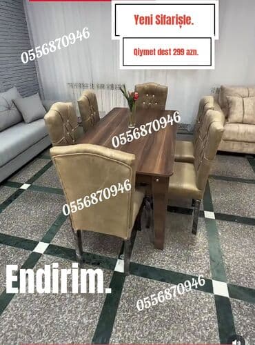 Qonaq otağı üçün, Yeni, Açılmayan, Dördbucaq masa, 6 stul
