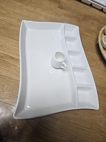 parnoy nədir: Ağ rəngli porselen servis dəsti - Böyük düzbucaqlı servis boşqabı — 1