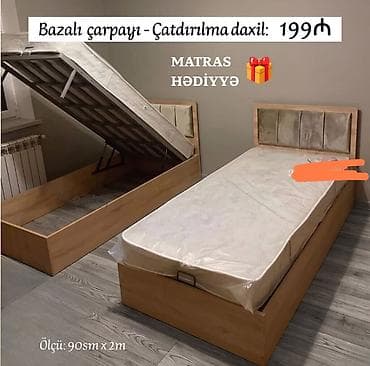 tek kravat: Bazalı tək çarpayı – ölçü: 90 sm x 2 m. - Aşağı hissəsi qaldırılan — 1