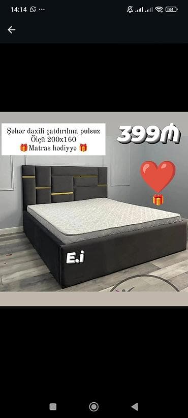 intex matras: Mebel dəsti – yumşaq başlıqlı ikinəfərlik çarpayı - Ölçü: 200 x 160 sm — 1