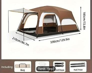 İdman alətləri: Ailəvi Kempinq Çadırı – Geniş və Rahat Ölçülər: - Uzunluq: yan 330 sm — 3