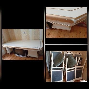 rum reqemli divar saatlari: Qonaq otağı üçün, İşlənmiş, Kvadrat masa, 6 stul — 1