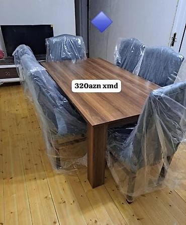 Mətbəx üçün, Yeni, Açılmayan, Dördbucaq masa, 6 stul
