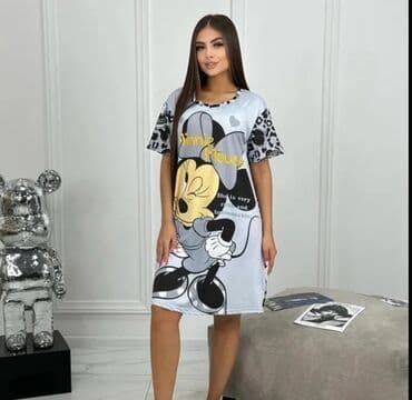 saç rəngləyən şampun: Qrafikli rahat ev donları (Tunika) - Model: qısaqollu, dizə qədər — 2