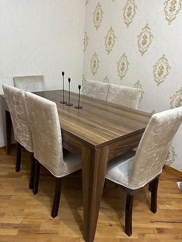 oturaca: Yemək otağı dəsti – masa və 6 stul - Masa: düzbucaqlı forma, palıd — 1