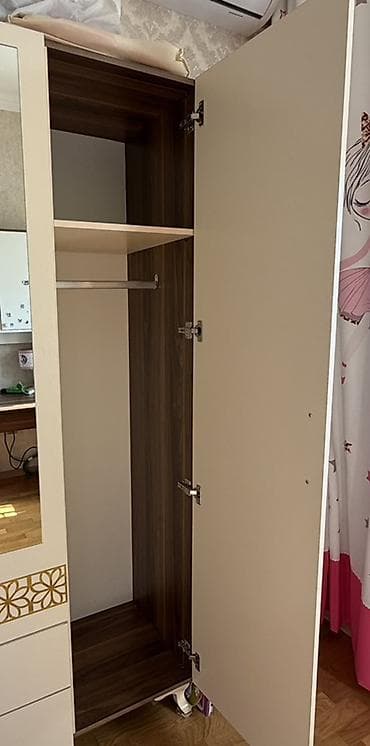 paltar skaflari: İşlənmiş, 3 qapılı, Güzgülü, Bej, Digər material, Açılan, Düz dolab — 2