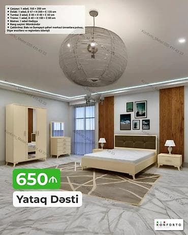 matras sumqayit: Yataq Dəsti – 650₼ Komplektin tərkibi və ölçülər: - Çarpayı: 1 ədəd — 1