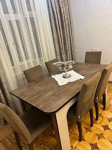 kiçik stol: Qonaq otağı üçün, Açılan, Dördbucaq masa, 6 stul — 3