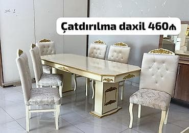 oturaca: Qonaq otağı üçün, İşlənmiş, Oval masa, 6 stul — 1