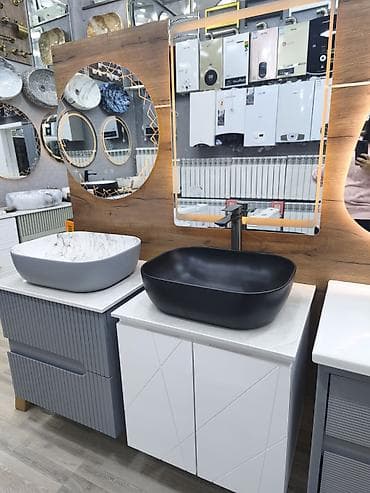 Hamam üçün müasir lavabo dəsti - Üstdən quraşdırılan mat qara