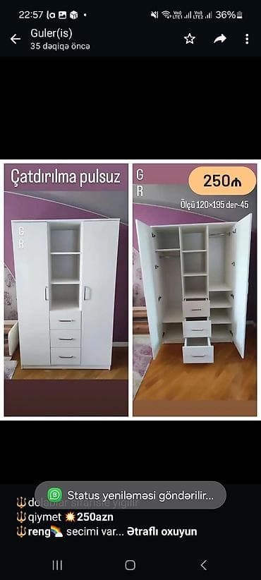 Мебель на заказ: 🔱dolablar sifarisle yigilir 🔱qiymet *💥250azn* *🔱reng*🌈 secimi var — 1