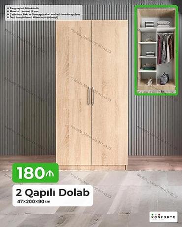 paltar dolab: 2 qapılı geyim dolabı - Ölçü: 47×200×90 sm - Material: 18 mm laminat — 1