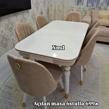 Qonaq otağı üçün, Açılan, Dördbucaq masa, 6 stul