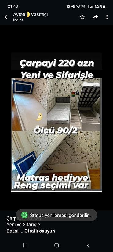 matraslar: Çarpayi 220 azn Yeni ve Sifarişle Bazali Ölçü 90/2 Matras hediyye — 1