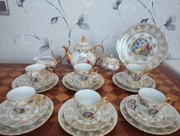 suse saxlama qablari: Çay dəsti, rəng - Qızılı, Farfor, Madonna, 6 nəfərlik, Çexiya — 1