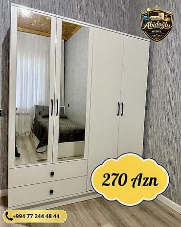 dolab ucuz: Yeni, 4 qapılı, Güzgülü, Ağ, Açılan, Düz dolab — 1