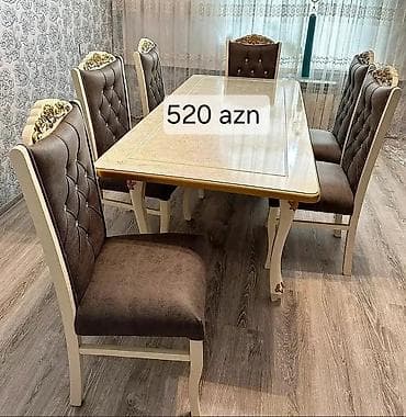 Qonaq otağı və ya yemək zonası üçün klassik üslubda masa-stul dəsti