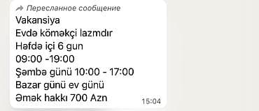 bag evi işi: Ev köməkçisi tələb olunur, 6/1, Aylıq ödəniş — 1