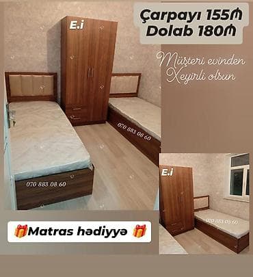 tek dolablar: Uşaq/yeniyetmə otağı üçün mebel dəsti - Çarpayı: taxta korpus — 1