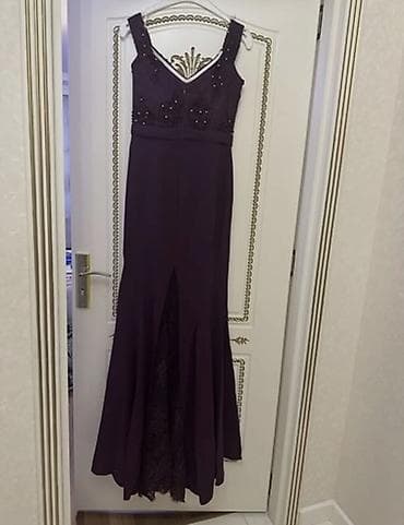 şifon don modelleri: Bənövşəyi rəngdə, uzun ziyafət/libas. - Üst hissə qalın breteleli — 1