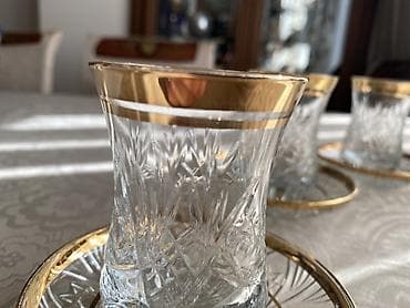 Çay dəsti, rəng - Qızılı, Xrustal, 6 nəfərlik