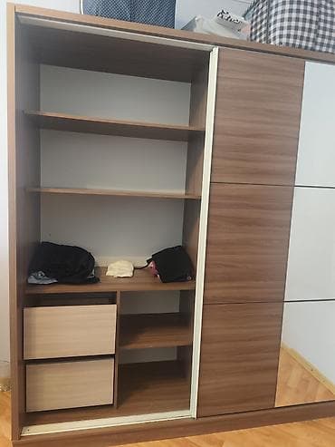 3 qapılı, Güzgülü, Qəhvəyi, Taxta, Kupe, Düz dolab — 2