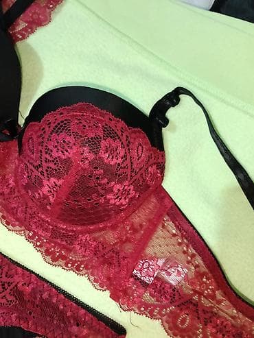 qadınlar üçün krujevalı maskalar: Qırmızı-qara dəbli qadın alt geyim dəsti - Dəst: push-up bra + tuman — 5