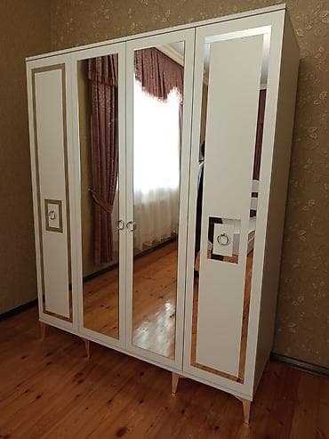 Yeni, 4 qapılı, Güzgülü, Ağ, Digər material, Açılan, Düz dolab