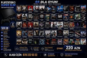 PlayStation 3 Super Slim – 500 GB daxili yaddaşlı, 2 ədəd orijinal