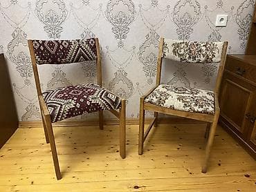 Taxta karkaslı iki ədəd yemək/oturacaq stulu - Material: kütük taxta