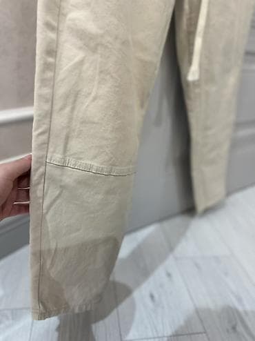 Şalvarlar: Bej rəngli rahat şalvar (unisex stil) - Model: İpi ilə tənzimlənən — 2