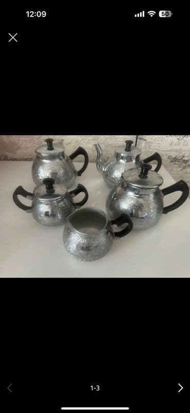 serviz dəstləri: Çay dəsti, rəng - Gümüşü, 5 nəfərlik, SSRİ — 1