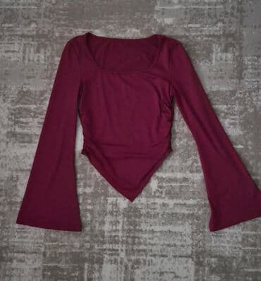 Qadın bluzası – uzunqol, qırmızı‑şərab rəngi