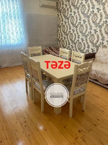 alma: Qonaq otağı üçün, Yeni, Açılmayan, Dördbucaq masa, 6 stul — 1