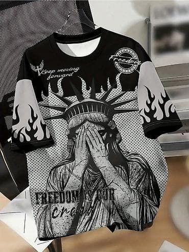 dini köynəklər: Qrafik dizaynlı unisex T‑shirt - Rənglər: qara, boz və ağ kontrast — 1