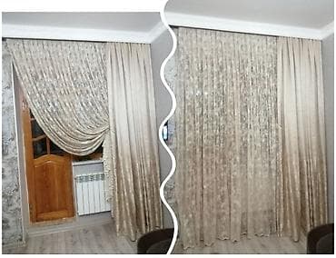 Pərdə dəsti – krem/qızılı tonlarda - 2 qatlı sistem: qalın dekorativ
