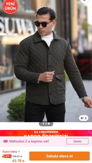 Pencəklər: SERSERİ kişi qış gödəkçəsi - Model: yastı tikişli (romb naxışlı) — 2