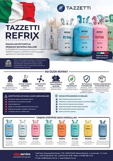 freon: Tazzetti REFRIX Freon Qazları – R134a, R404A, R410A, R407C, R507A — 1