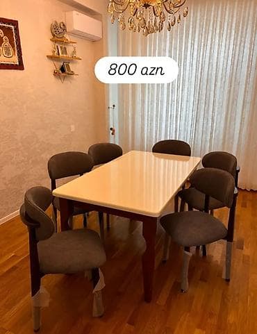 stul bar: Yemək dəsti – masa və 6 ədəd stul - Dəst tərkibi: 1 ədəd düzbucaqlı — 1