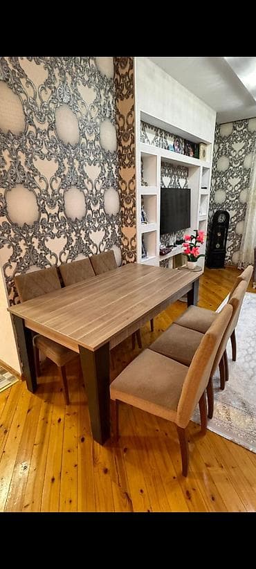 Qonaq otağı üçün, İşlənmiş, Dördbucaq masa, 6 stul — 1