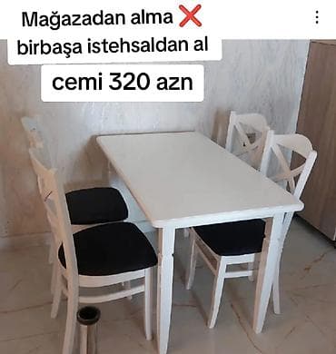 Mətbəx üçün, Yeni, Açılmayan, Dördbucaq masa, 4 stul