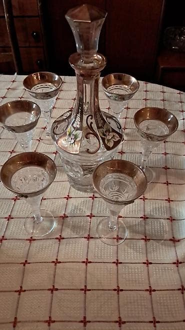 Bohem üslublu şüşə/büllur dəst - 3 ədəd kəsimli, ağır büllur — 6