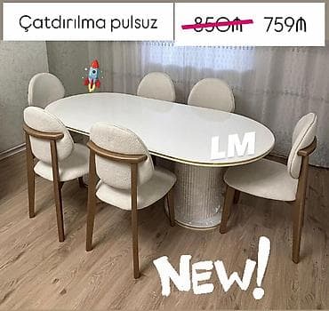 Qonaq otağı üçün, Yeni, Açılmayan, Oval masa, 6 stul