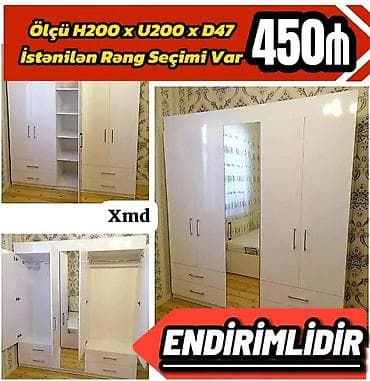Ağ rəngdə şkaf-garderob - Ölçü: H200 x U200 x D47 sm - Ön hissədə iri