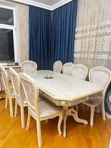 Qonaq otağı üçün, İşlənmiş, Dördbucaq masa, 8 stul