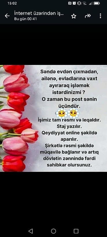 ищу работу в баку для женщин: Evdən çıxmadan onlayn işləmə imkanı - Tam rəsmi və leqal iş imkanı - — 1