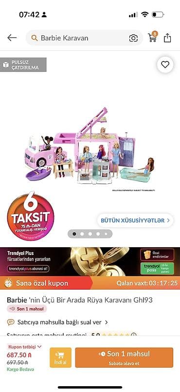 oyun sekilleri: Orgınal barbıe karavan,540manata alınıb,tezedır — 9