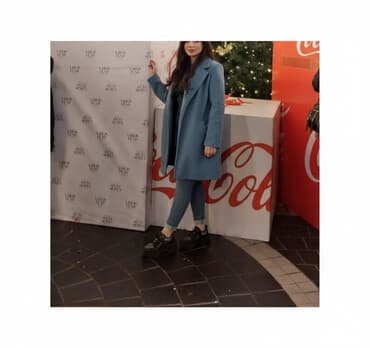 klassik kişi cemperləri: Qadın palto – mavi rəng - Klassik düz kəsim, dizə qədər uzunluq - — 1