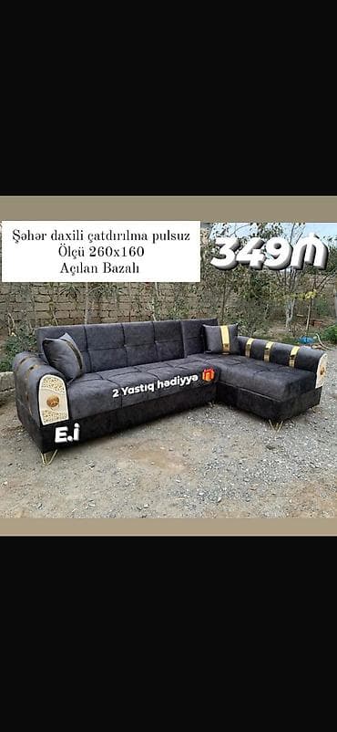 Künc divan – açılan bazalı model - Ölçü: 260 x 160 sm - Şəhər